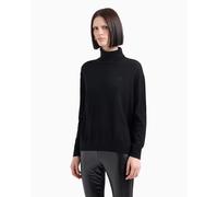 Maglia da donna a manica lunga con collo alto tinta unita e logo Armani Excha...