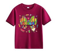 Maglia da donna a maniche corte, casual, per bambine e ragazzi, 100 giorni di scuola, opening 100 giorni Anniversary Personality Loose Short Sleeved Personized Boy 1 anno, Vino, 10-11Years