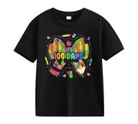 Maglia da donna a maniche corte, casual, per bambine e ragazzi, 100 giorni di scuola, opening 100 giorni Anniversary Personality Loose Short Sleeved Personized Boy 1 anno, Nero , 10-11Years
