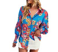 Maglia da donna a maniche lunghe con bottone a pressione come top casual per moda da donna, Blu, M