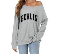 Maglia da donna a maniche lunghe, con spalle scoperte, casual, Grigio Berlino, M