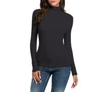 Maglia da donna a maniche lunghe, sottile, con collo alto, in cotone, a maniche lunghe, morbida, elasticizzata, a tinta unita, con colletto rialzato, magliette a maniche lunghe, slim fit, T-shirt, top