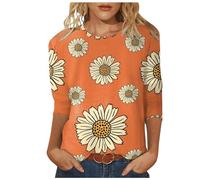 Maglia da donna, camicia di media lunghezza, maniche a tre quarti, camicie grafice, t-shirt, magliette casual, top, girocollo, tunica, top rocky da donna (arancione, S)