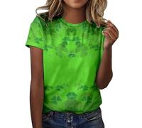 Maglia da donna casual, alla moda, stampata con scollo rotondo, maniche corte, per San Pa Day Top Nero Sexy, verde, S
