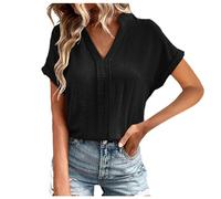 Maglia da donna, casual, scollo a V, maniche a volant, camicette, abbigliamento da donna alla moda, batik, Nero , L