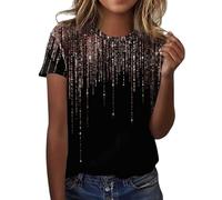 Maglia da donna con brillantini, a maniche corte, con paillette, elegante, per feste, colore argento lucido, con brillantini, R Gold, S