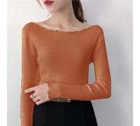 Maglia da donna con maniche a campana e strato di base, tinta unita, con comoda struttura in viscosa (colore caramello)