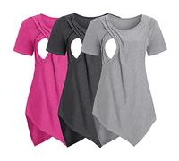 Maglia da Donna con Scollo a V, a Maniche Corte, Girocollo, Tinta Unita, Asimmetrica, per L'Allattamento, Confezione da 3,Canotta Premaman Top per Allattamento Canotta Base (Hot Pink, M)