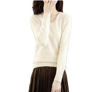 Maglia da donna con scollo a V in cashmere Pullover allentato Top maglieria di base, Beige, L