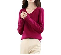Maglia da donna con scollo a V in cashmere Pullover allentato Top maglieria di base, Borgogna, M