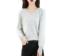 Maglia da donna con scollo a V in cashmere Pullover allentato Top maglieria di base, Grigio Chiaro9, S