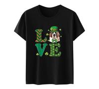 Maglia da donna con scollo rotondo, a maniche corte, casual, alla moda, con stampa, bianco, L