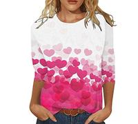 Maglia da donna con stampa d'amore, maniche a tre quarti, girocollo, top, camicetta, p, S