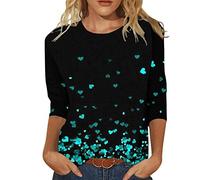 Maglia da donna con stampa d'amore, maniche a tre quarti, girocollo, top, camicetta, s, L