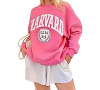 Maglia da Donna con Stampa di Lettere di Harvard Super David Abiti Gram Girocollo a Manica Lunga Casual Pullover Larga da Cento Top Felpa a Maniche Lunghe (Rosa,M)