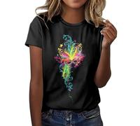 Maglia da donna elegante con stampa intensa, a maniche corte, girocollo, casual, per il tempo libero, con taglio attillato, moderno top per la vita di tutti i giorni, costume di carnevale, 04#_rosa