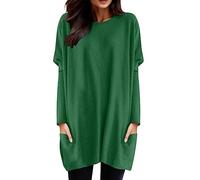 Maglia da donna invernale casual, alla moda, girocollo, a maniche lunghe, a maniche lunghe, con stampa a sbuffo, verde, XXL