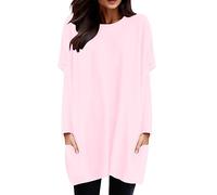 Maglia da donna invernale comoda girocollo a maniche lunghe maglietta a maniche lunghe con stampa a sbuffo, Colore: rosa., XL