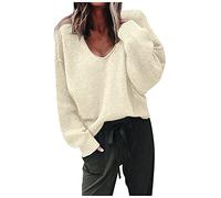 Maglia da Donna Morbida Calda con Scollo a V Felpa Leggera a Maniche Lunghe Confortevole Casual Maglioni Tinta Unita Cardigan Lungo Grigio