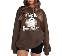 Maglia da donna per Halloween, divertente maglione stampato con spalle profonde, maniche senza cappuccio con cappuccio giallo, marrone, L