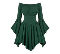 Maglia da donna rinascimentale medievale con campana, a maniche lunghe, con spalle scoperte, stile medievale, corsetto da rinascimento vittoriano, O verde, L