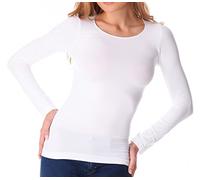 Maglia da Donna Slim Fit VKA20 con Interno Felpato Girocollo Manica Lunga. Media Wave Store ® (M/L, Bianco)