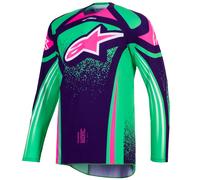 Maglia da motocross Alpinestars Techstar Nomur viola scuro-verde-rosa fluo L