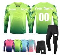 Maglia da Portiere da Calcio Uomo Adulto/Bambino Personalizzabile Maglia Portiere Maglia Calcio Portiere Uomo con Nome Numero Logo Squadra(Green)
