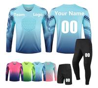 Maglia da Portiere da Calcio Uomo Personalizzabile,Maglia Portiere Maglia Calcio Portiere Uomo Bambini con Nome Numero Logo Squadra(Light Blue)