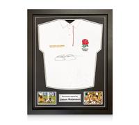 Maglia da rugby dell'Inghilterra autografata da Jason Robinson. Incorniciato