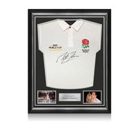 Maglia da rugby dell'Inghilterra autografata da Martin Johnson. Telaio superiore