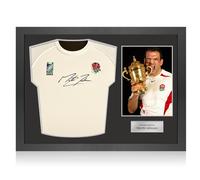 Maglia da rugby dell'Inghilterra firmata da Martin Johnson: 2003. Cornice Icon