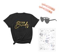 Maglia da sposa per damigella, T-shirt Team Sposa da donna, T-shirt in cotone, T-shirt per addio al celibato per matrimonio estivo e festa della sposa, Nero , S