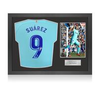 Maglia da trasferta autografata da Luis Suarez: stampa originale. Cornice Icon