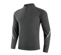 Maglia da uomo a maniche lunghe con cerniera a 1/4, leggera, sportiva, traspirante, per palestra, allenamento, bodybuilding, funzionale, per attività all'aria aperta, grigio scuro, L