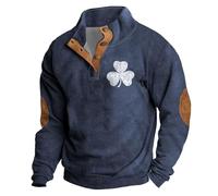 Maglia da uomo casual alla moda 3D St Pat Printed Button Down Long Sleeve Felpa con cappuccio, Blu marino, L