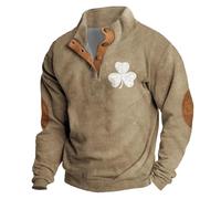 Maglia da uomo casual alla moda 3D St Pat Printed Button Down Long Sleeve Felpa con cappuccio, cachi, XL