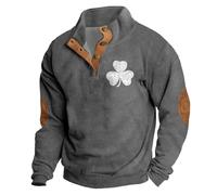Maglia da uomo casual alla moda 3D St Pat Printed Button Down Long Sleeve Felpa con cappuccio, grigio., XXL