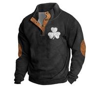 Maglia da uomo casual alla moda 3D St Pat Printed Button Down Long Sleeve Felpa con cappuccio, Nero , L