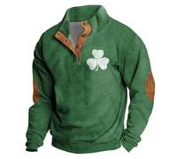 Maglia da uomo casual alla moda 3D St Pat Printed Button Down Long Sleeve Felpa con cappuccio, verde, M