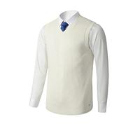 Maglia da uomo con scollo a V in maglia tinta unita senza maniche Pullover maglieria vestibilità ampia, bianco, L