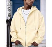 Maglia da uomo in cotone, cardigan/felpa con zip e cappuccio, ampia e basica, adatta per la primavera e l'autunno, in tessuto di cotone morbido e traspirante, con spalle scese e maniche lunghe. L,M,S,