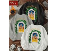 Maglia da uomo in cotone, maglia con motivo castello illuminato dalla luna, felpa da uomo con spalle scese, felpa oversize ampia e calda in tessuto spesso per autunno e inverno, adatta al freddo, set 