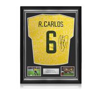 Maglia del Brasile autografata da Roberto Carlos. Cornice di qualità superiore