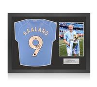 Maglia del Manchester City 2023-24 autografata da Erling Haaland. Cornice