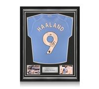 Maglia del Manchester City 2024 autografata da Erling Haaland. Telaio superiore