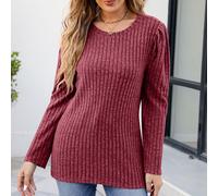 Maglia donna a maniche lunghe con bolle color mattone XL, in poliestere, casual pullover
