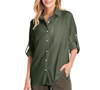 Maglia Donna Camicia Trekking Donna Camicetta Protezione Solare Maglietta a Manica Viaggi Casual Lunga Blusa Traspirante per Escursionismo Mare Spiaggia Piscina (Army Green, XXL)