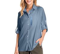 Maglia Donna Camicia Trekking Donna Camicetta Protezione Solare Maglietta a Manica Viaggi Casual Lunga Blusa Traspirante per Escursionismo Mare Spiaggia Piscina (Light Blue, XXXL)