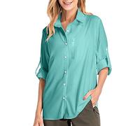Maglia Donna Camicia Trekking Donna Camicetta Protezione Solare Maglietta a Manica Viaggi Casual Lunga Blusa Traspirante per Escursionismo Mare Spiaggia Piscina (Mint Green, XXL)